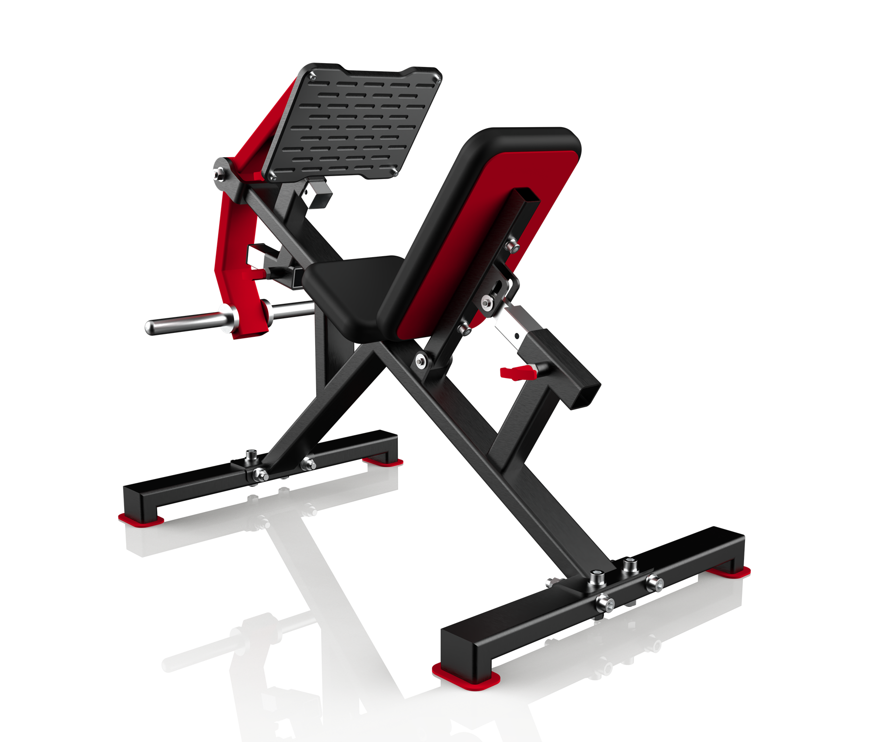 Leg extension / preacher station — KeyShot render